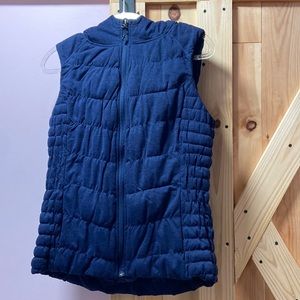 Be By Blanc Noir Blue Quilted Down Full Zipper Puffer Vest Hood Hooded Women's M